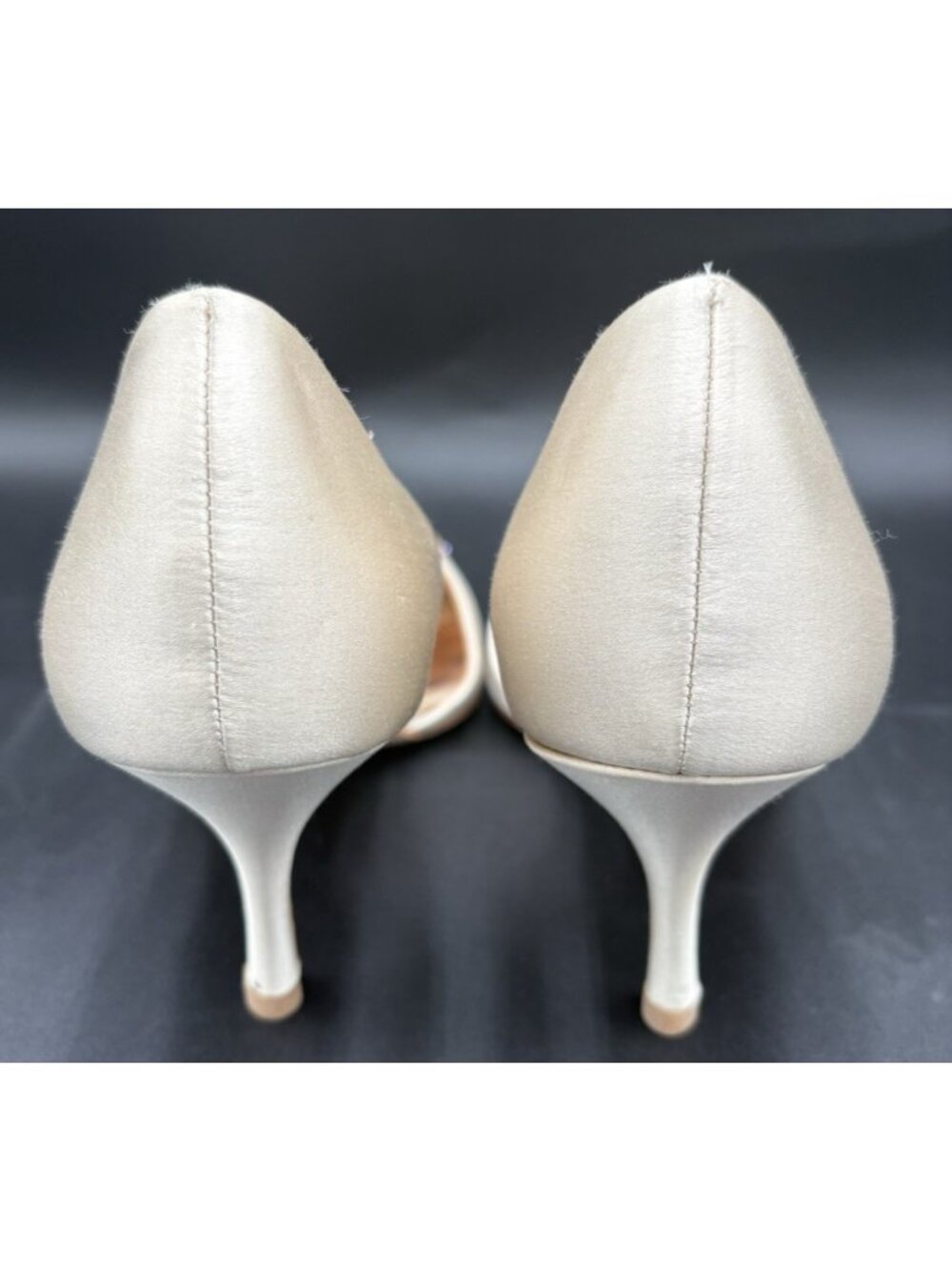 Women's Shoes Formal High Heel Badgley Mischka White Satin Wedding Peep Toe GUC - Picture 7 of 14